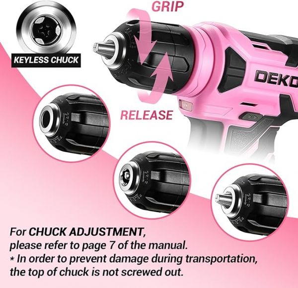 DEKOPRO 8V Cordless Drill, Drill Set with 3/8"Keyless Chuck