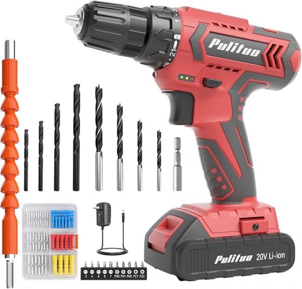 PULITUO Cordless Drill Set, 20V Electric Power Drill with Battery And Charger