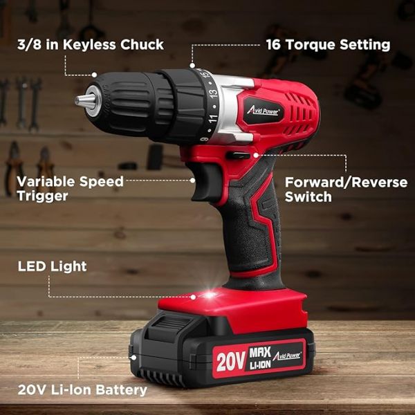 AVID POWER 20V MAX Lithium lon Cordless Drill Set